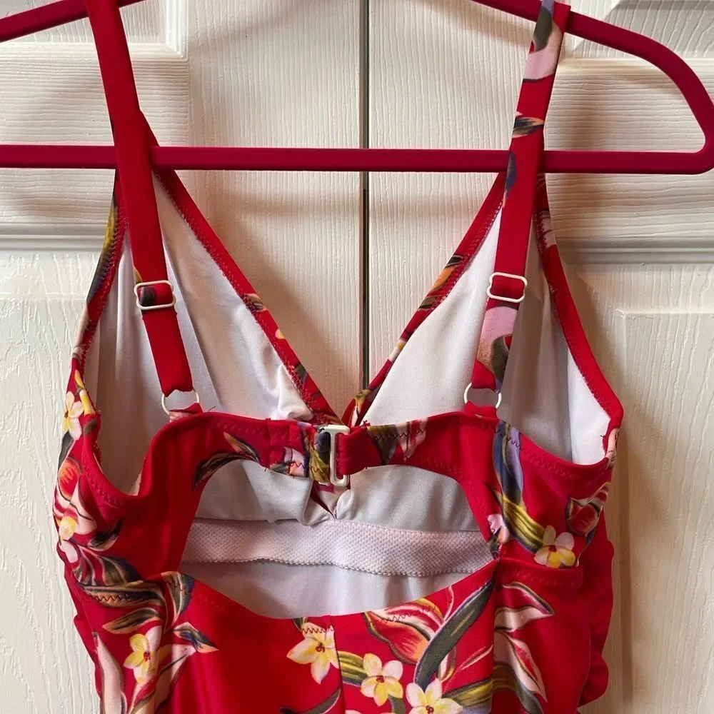 Maternity Floral Red One-Piece Swimsuit Size M